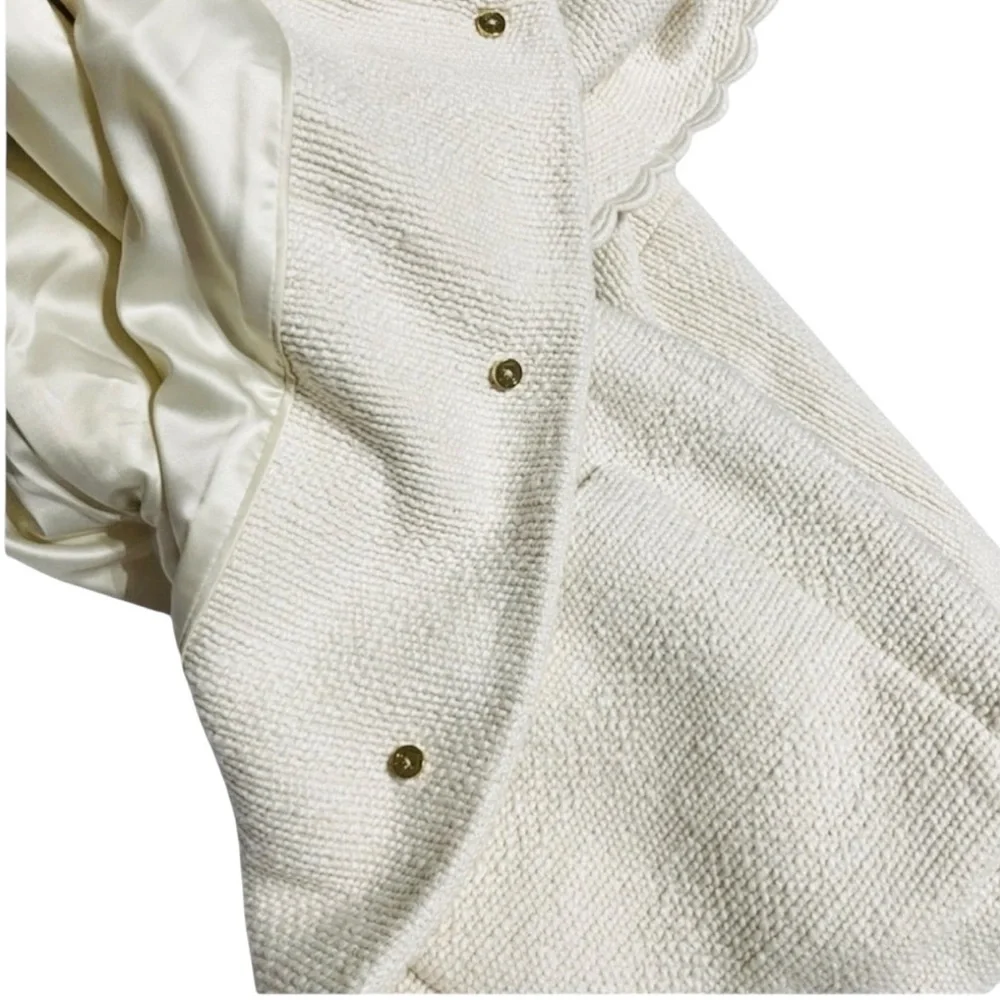 Kate Spade New York Cream Textured Scallop Trim Coat Size 10 Elegant Retro Mod - Picture 10 of 16